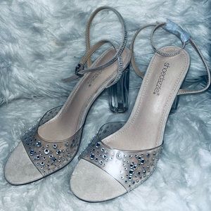 Rita Oro X Shoe Dazzle 
“I See You Clear “Jeweled Rhinestone Heeled Sandal